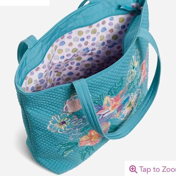 Vera Bradley Vera Large Tote Bag in Microfiber Happy Blooms NWT - Picture 3 of 4